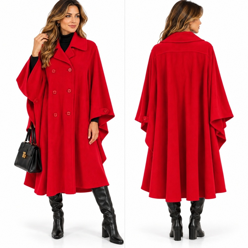 Vintage 70s Loden Frey Wool Cape Coat Red West Germany Swing Cloak Poncho Sz 40